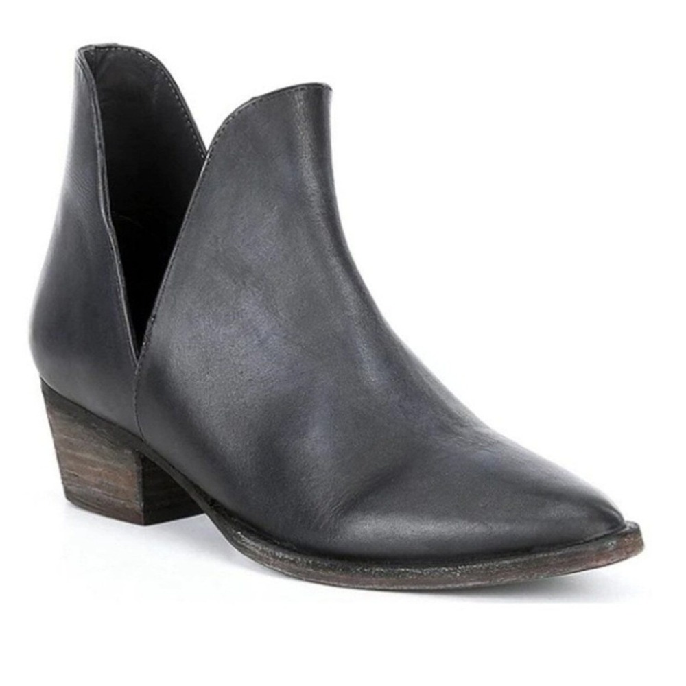 Free People Charm Double V Ankle Boots Black 38.5 Leather Western Country Staple